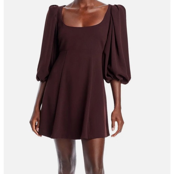 Rebecca Taylor Women's 3/4 Puffed-sleeved Scoop Neck Mini Dress, Plum Size 6-8 M - Picture 4 of 6